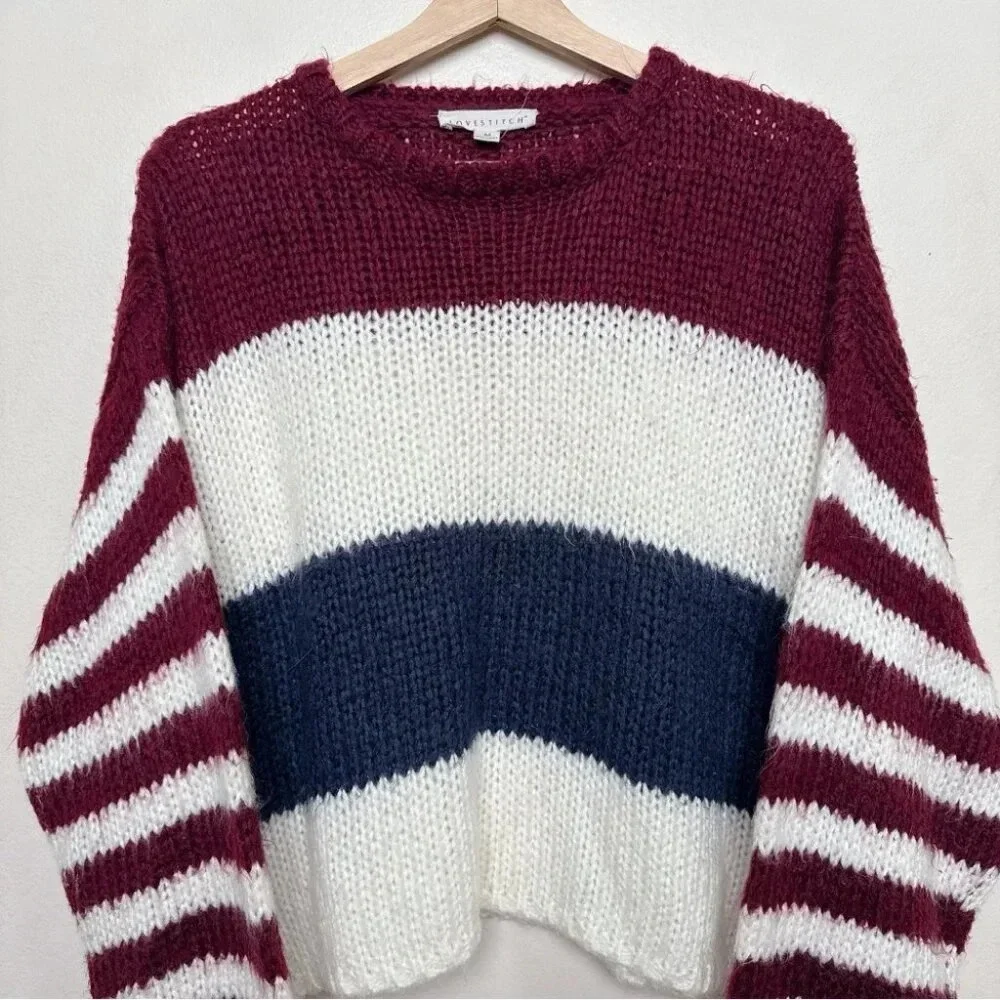 Lovestitch Womens Medium Striped Colorblock Crew Neck Sweater - Picture 5 of 16